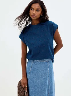 Cap-sleeve broderie anglaise organic cotton T-shirt