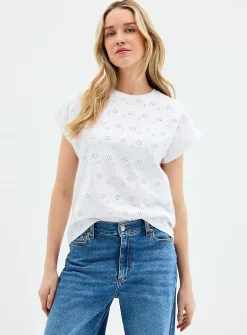 Cap-sleeve broderie anglaise organic cotton T-shirt