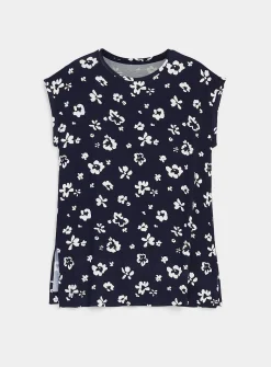 Cap-sleeve flowy printed tunic