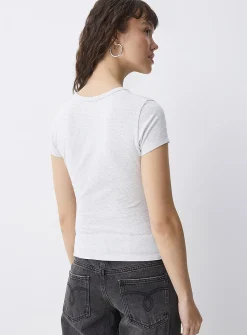 Cap-sleeve Henley T-shirt