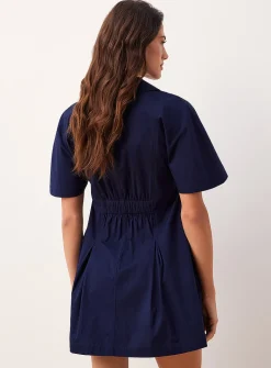 Cap sleeve poplin mini-shirtdress