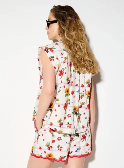Cap-sleeve poplin shirt