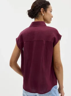 Cap-sleeve pure linen shirt