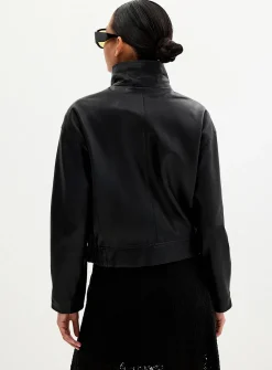 Carlotta stand collar leather jacket