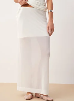 Centre slit maxi micromesh skirt