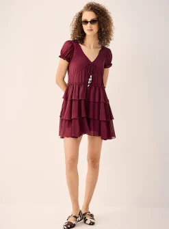 Charm cord tiered chiffon dress