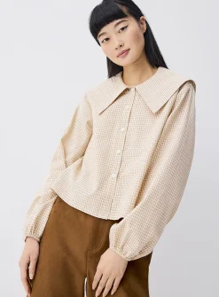Checked oversized-collar shirt