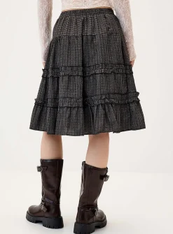 Checked tiered midi skirt