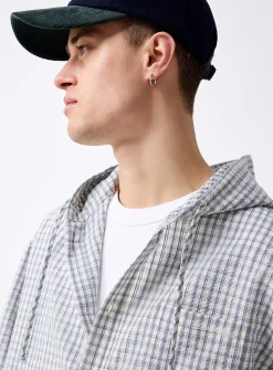 Check seersucker hooded shirt