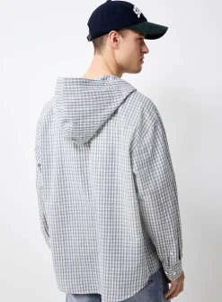 Check seersucker hooded shirt