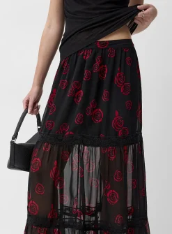 Chiffon and lace tiered maxi skirt