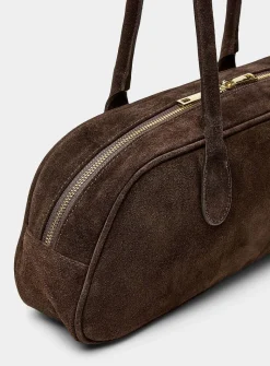 Chocolate-brown suede bowling bag