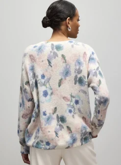 Colorful flower garden fuzzy knit sweater