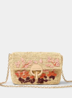 Colourful flowers braided raffia crossbody bag