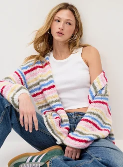 Colourful stripes open cardigan
