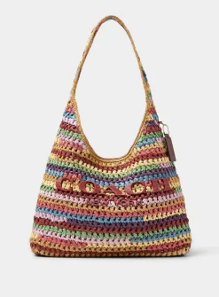 Colourful stripes woven straw hobo bag
