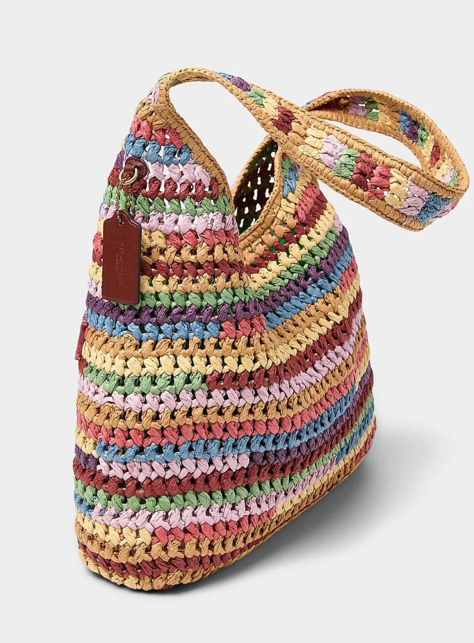 Colourful stripes woven straw hobo bag
