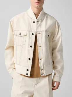Contrasting stitching ivory bomber