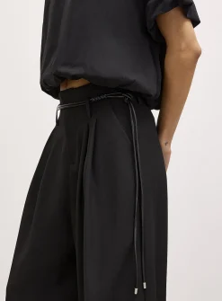Cord belt pleated waist ultra-wide-leg pant