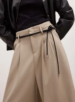 Cord belt pleated waist ultra-wide-leg pant