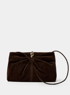 Corrine triple-ring pleated suede clutch