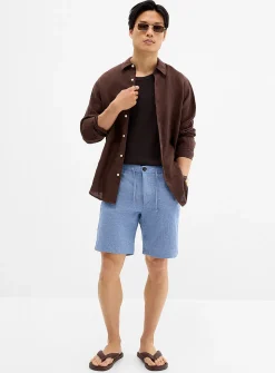 Cotton-linen jacquard Bermudas