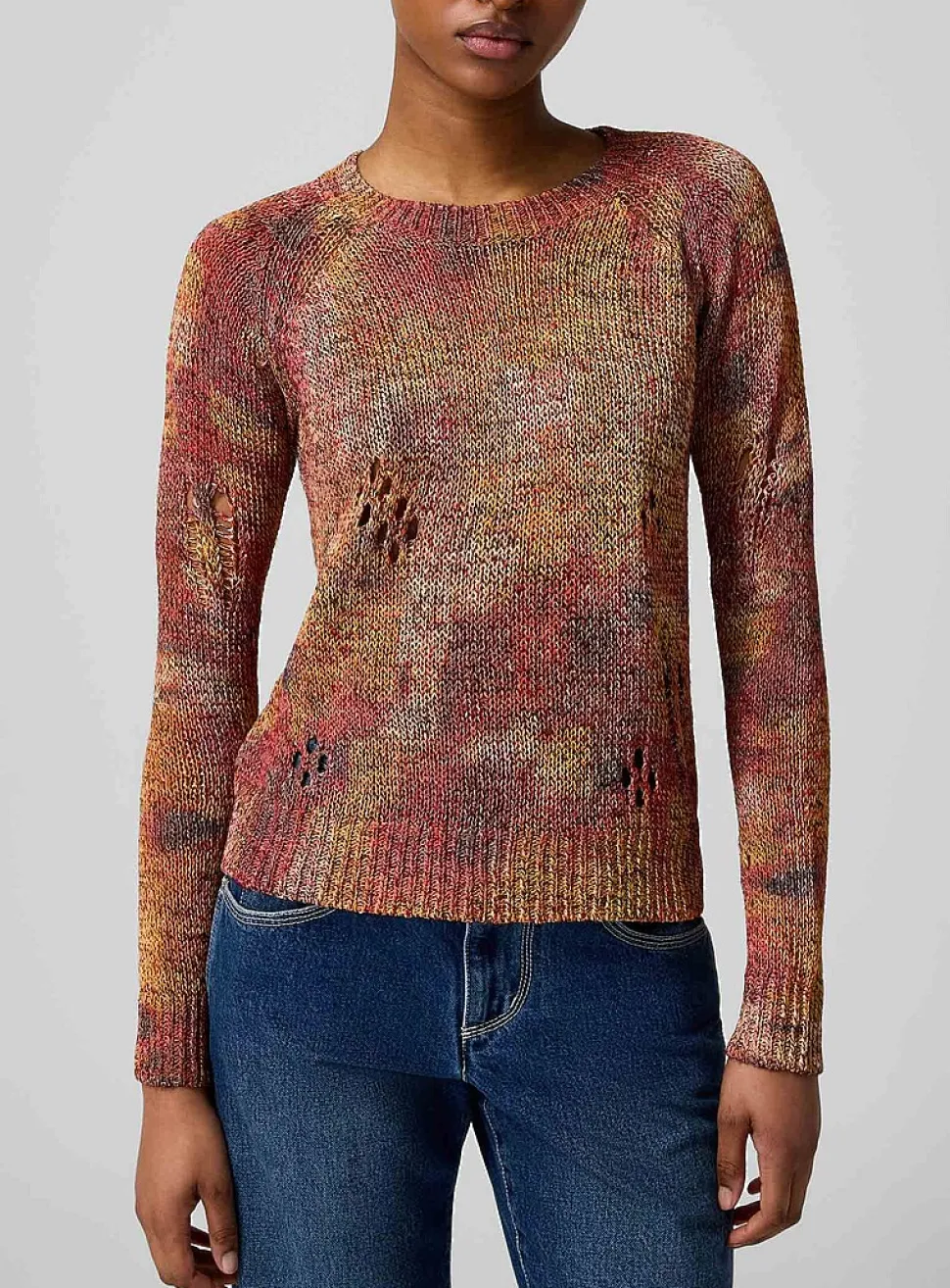 Cotton-paper blend distressed sweater