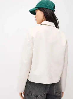 Cream-coloured cropped faux-suede jacket