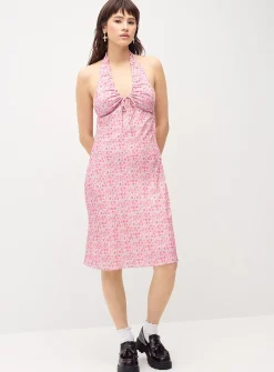 Crepe halter midi dress
