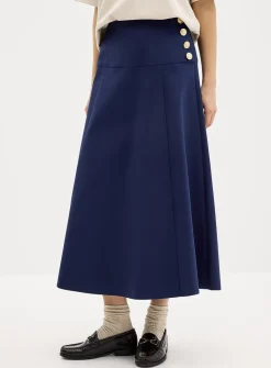 Crest buttons flared midi skirt