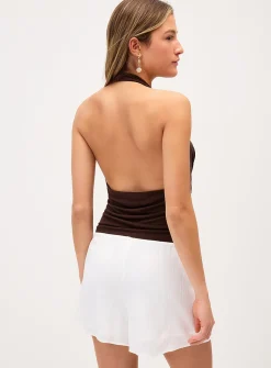 Crinkled elastic-waist mini short