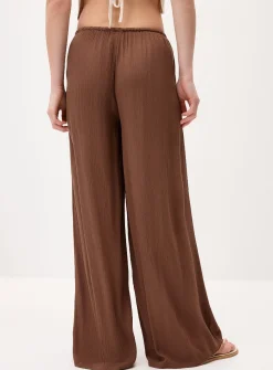Crinkled elastic-waist wide-leg pant