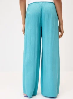 Crinkled elastic-waist wide-leg pant