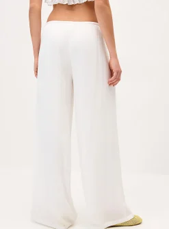 Crinkled elastic-waist wide-leg pant