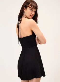 Crinkled-finish halter minidress