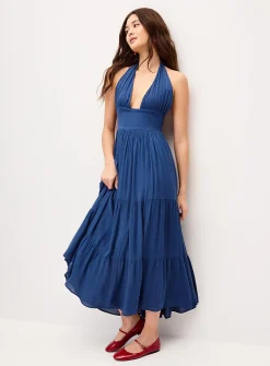 Crinkled halter-neck maxi dress
