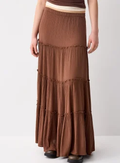 Crinkled ruffled-tier skirt