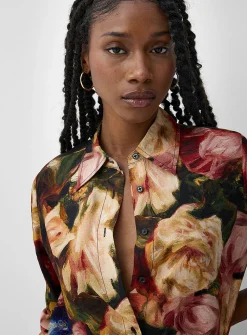 Crinkled texture printed flowy shirt