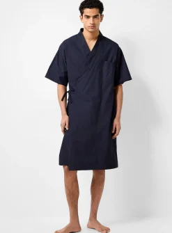 Crisp navy poplin kimono robe