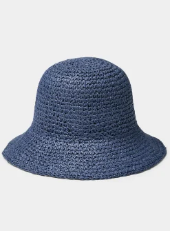Crocheted paper straw cloche hat