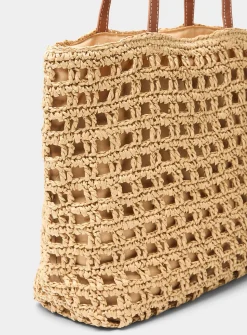 Crocheted straw tote bag