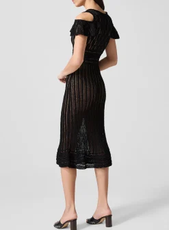 Crochet midi dress with ruffled sleeves