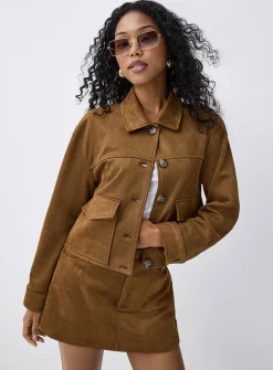 Cropped faux-suede jacket