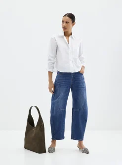 Cropped patch-pocket poplin shirt