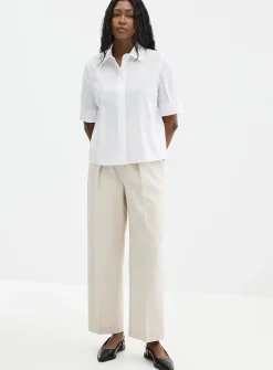 Cropped pleated-sleeve poplin shirt