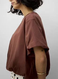 Cropped pure organic cotton bubble-hem T-shirt