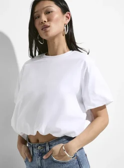 Cropped pure organic cotton bubble-hem T-shirt