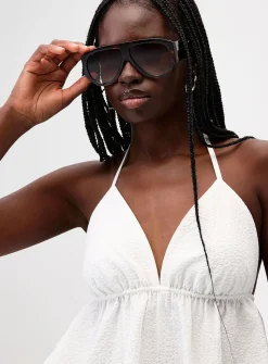 Cropped seersucker halter cami