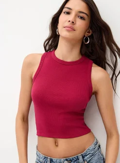Cropped solid ribbed cami