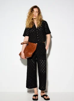 Cropped V-neck broderie anglaise blouse